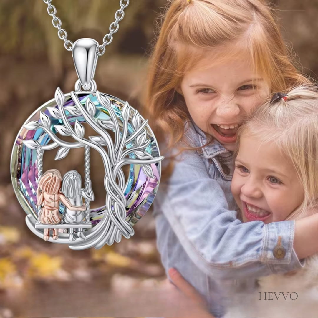 Árbol de la Vida Hermana  Collar con Colgante de Cristal